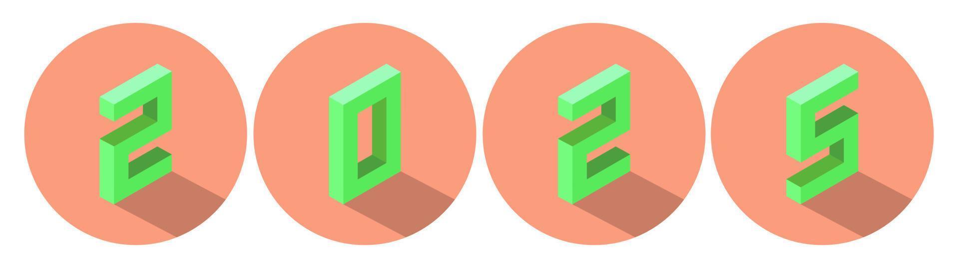 ano novo cor verde 2025 em design de círculo de cores de salmão claro. estilo isométrico. vetor