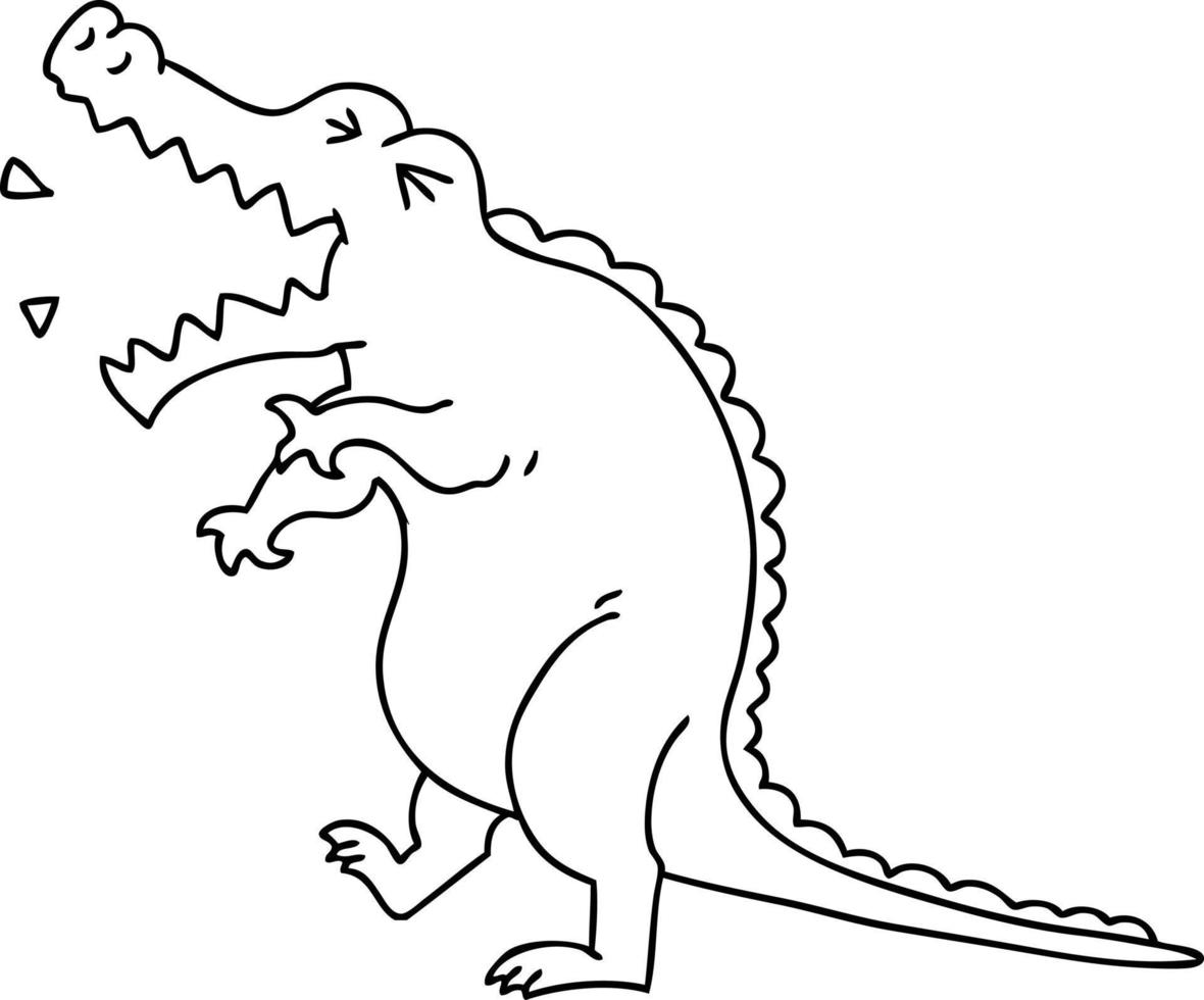 crocodilo de desenho animado de desenho de linha peculiar vetor