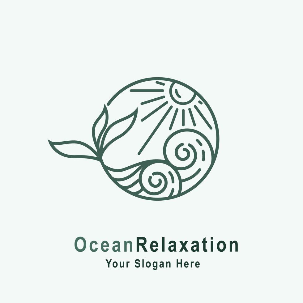 design de estilo de arte de linha de logotipo de relaxamento de ondas oceânicas vetor
