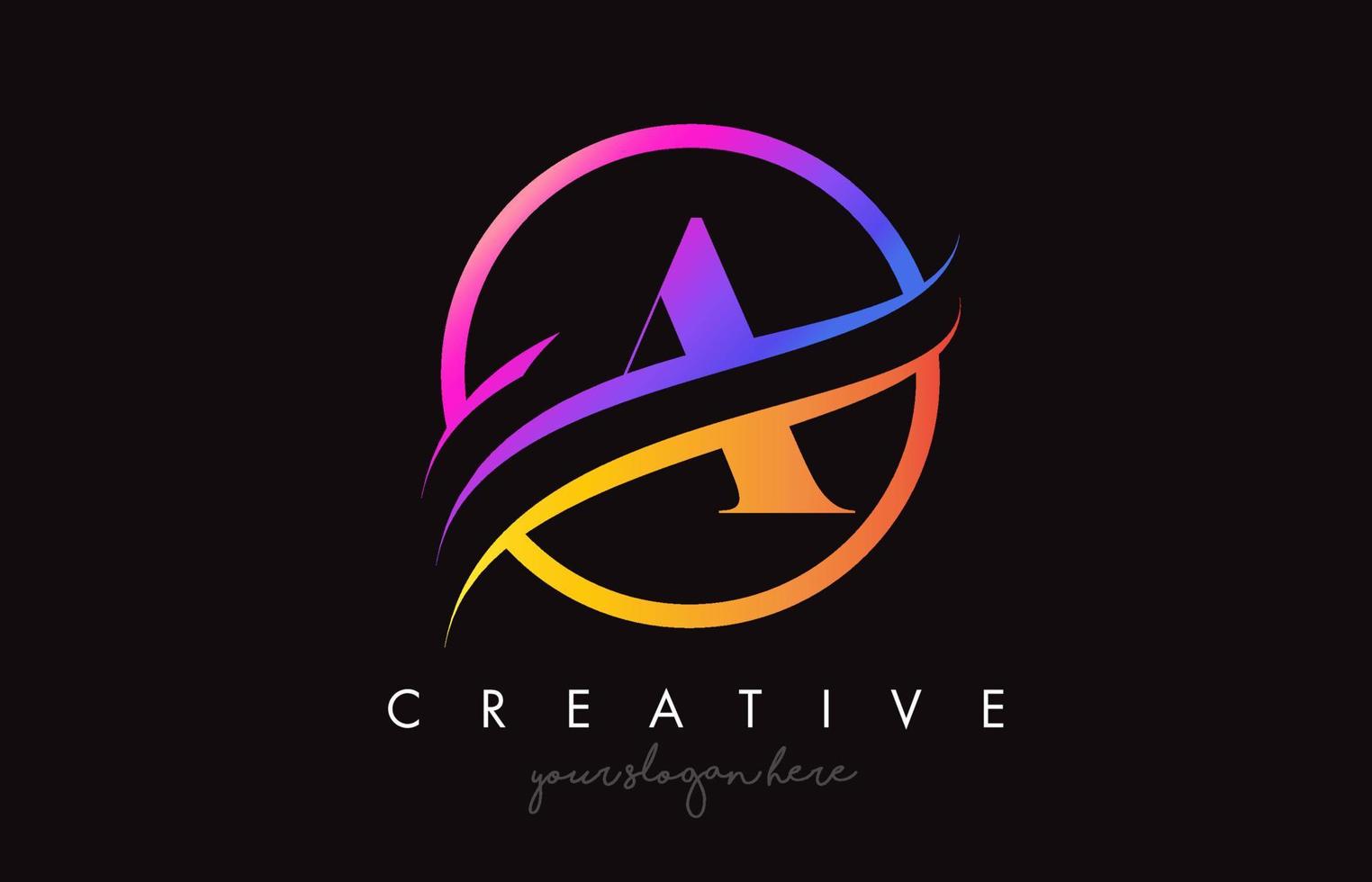 carta criativa um logotipo com cores laranja roxas e vetor de design de corte circular swoosh