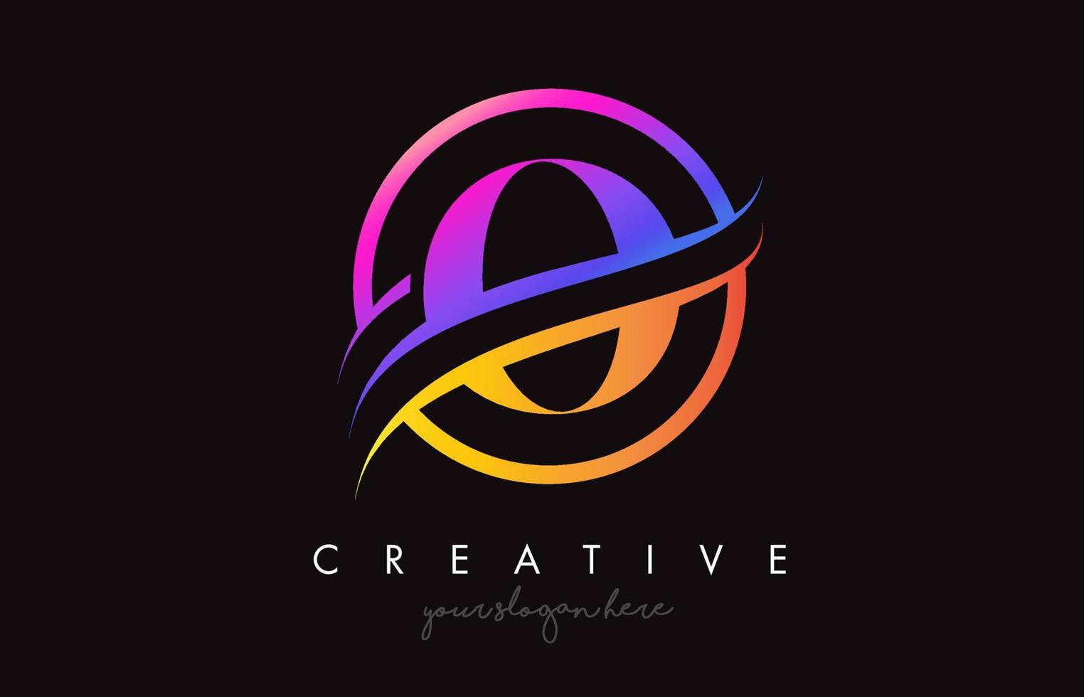 letra criativa o logotipo com cores laranja roxas e vetor de design de corte swoosh circular