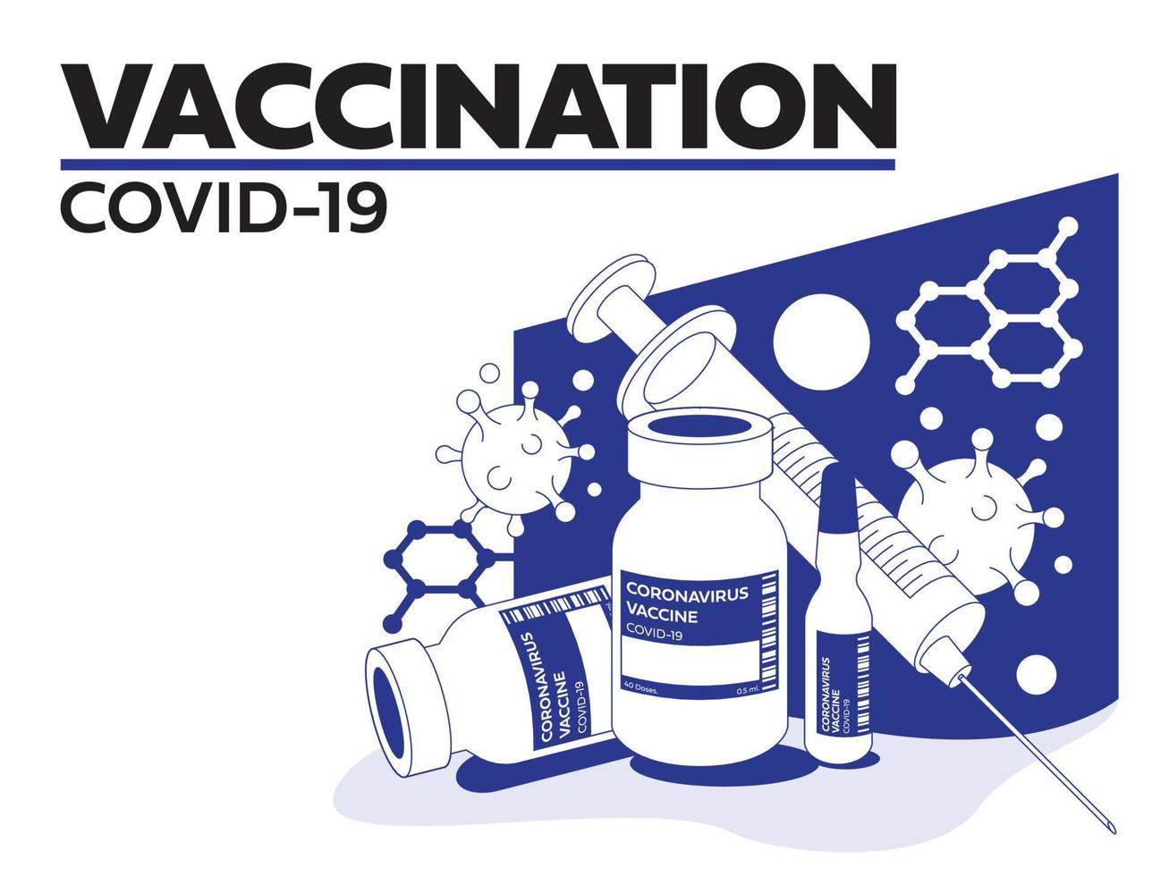 fundo vetorial de vacina contra coronavírus. vacinação contra o vírus corona covid-19 com garrafa de vacina e ferramenta de injeção de seringa para tratamento de imunização covid19. ilustração vetorial. vetor