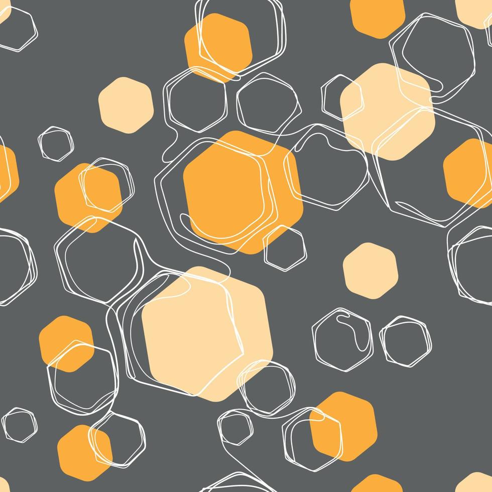 hexágonos abstratos favos de mel delineador sem costura desenho em fundo cinza com hexágonos laranja, ilustração vetorial textura sem costura vetor