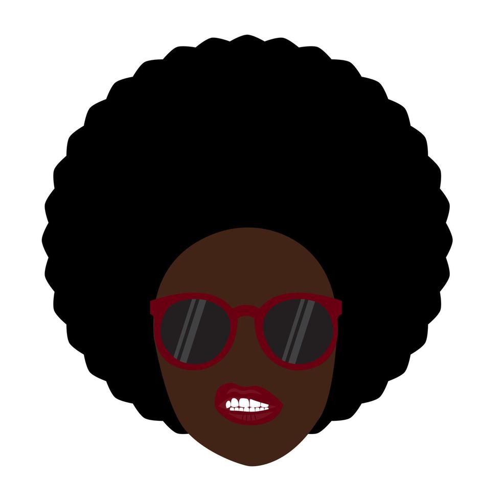 retrato de mulheres africanas, rosto feminino de pele escura com cabelo afro e óculos em cabelos cacheados étnicos tradicionais em fundo isolado, conceito de penteado vetor