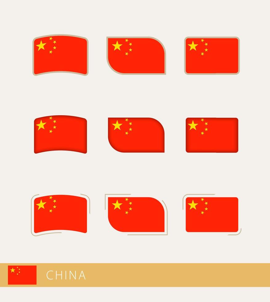 bandeiras vetoriais da china, coleção de bandeiras da china. vetor