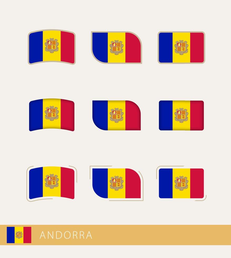 bandeiras vetoriais de andorra, coleção de bandeiras de andorra. vetor