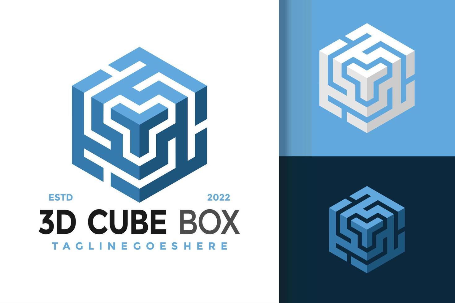design de logotipo de caixa de cubo 3d, vetor de logotipos de identidade de marca, logotipo moderno, modelo de ilustração vetorial de designs de logotipo