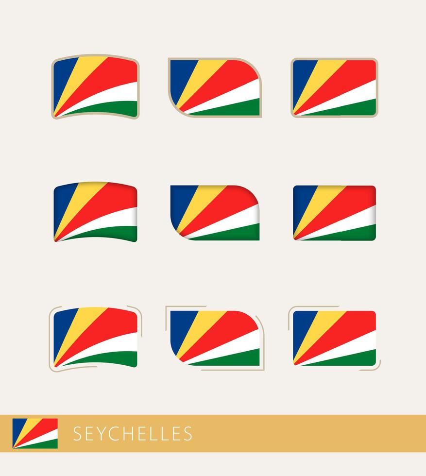 bandeiras de vetor de seychelles, coleção de bandeiras de seychelles.