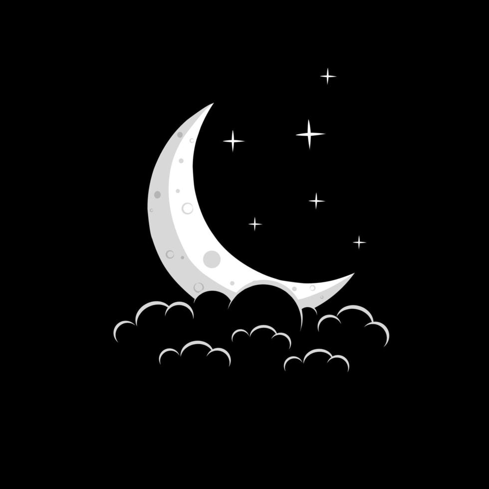 gráfico de ilustração vetorial da lua crescente no logotipo da noite do céu vetor