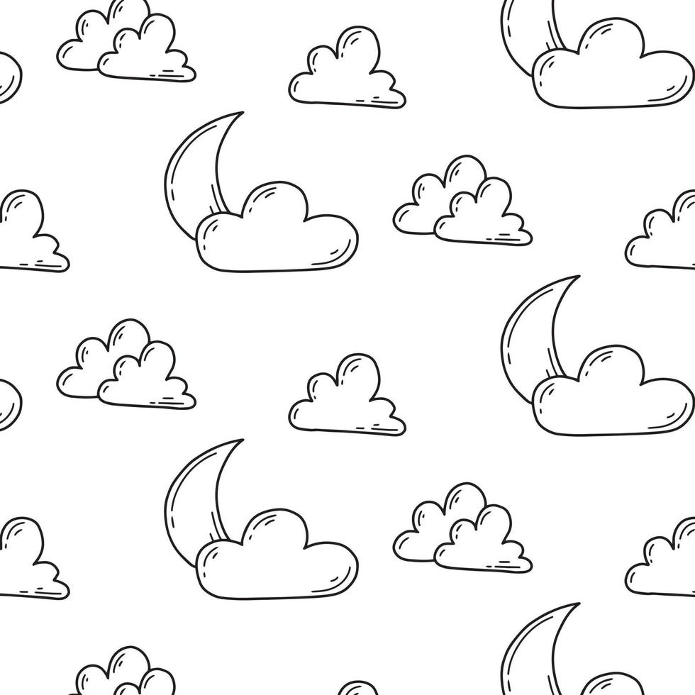 padrão sem emenda com lua e nuvens. boa noite impressão. estilo doodle. padrão vector illustration.children.