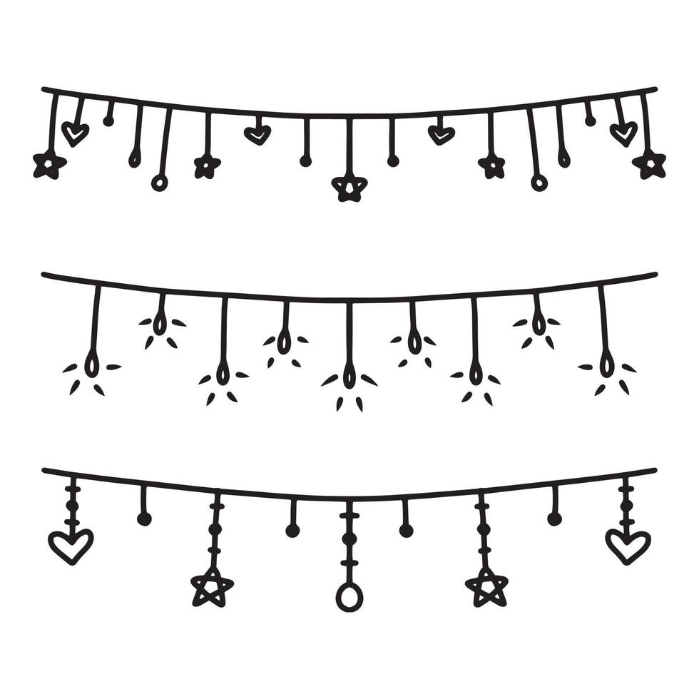 um conjunto exclusivo de guirlandas desenhadas à mão para os feriados. decorações de férias em estilo doodle. ilustração vetorial vetor