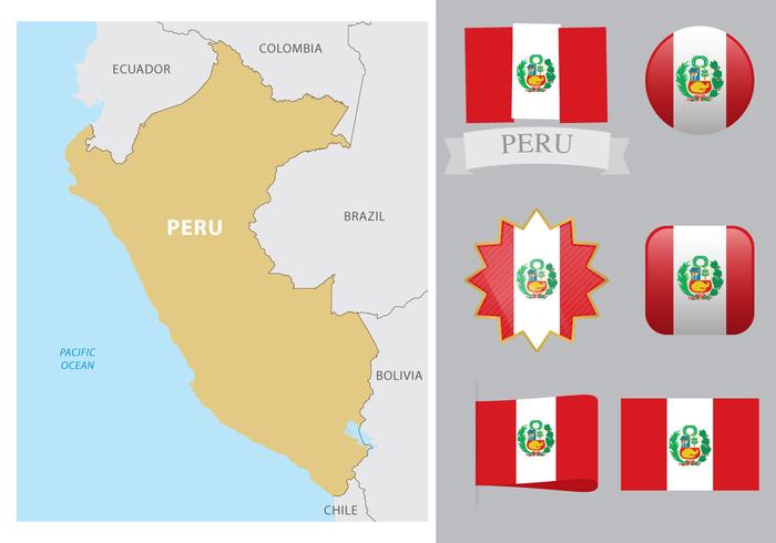 Mapa e bandeiras de Peru vetor