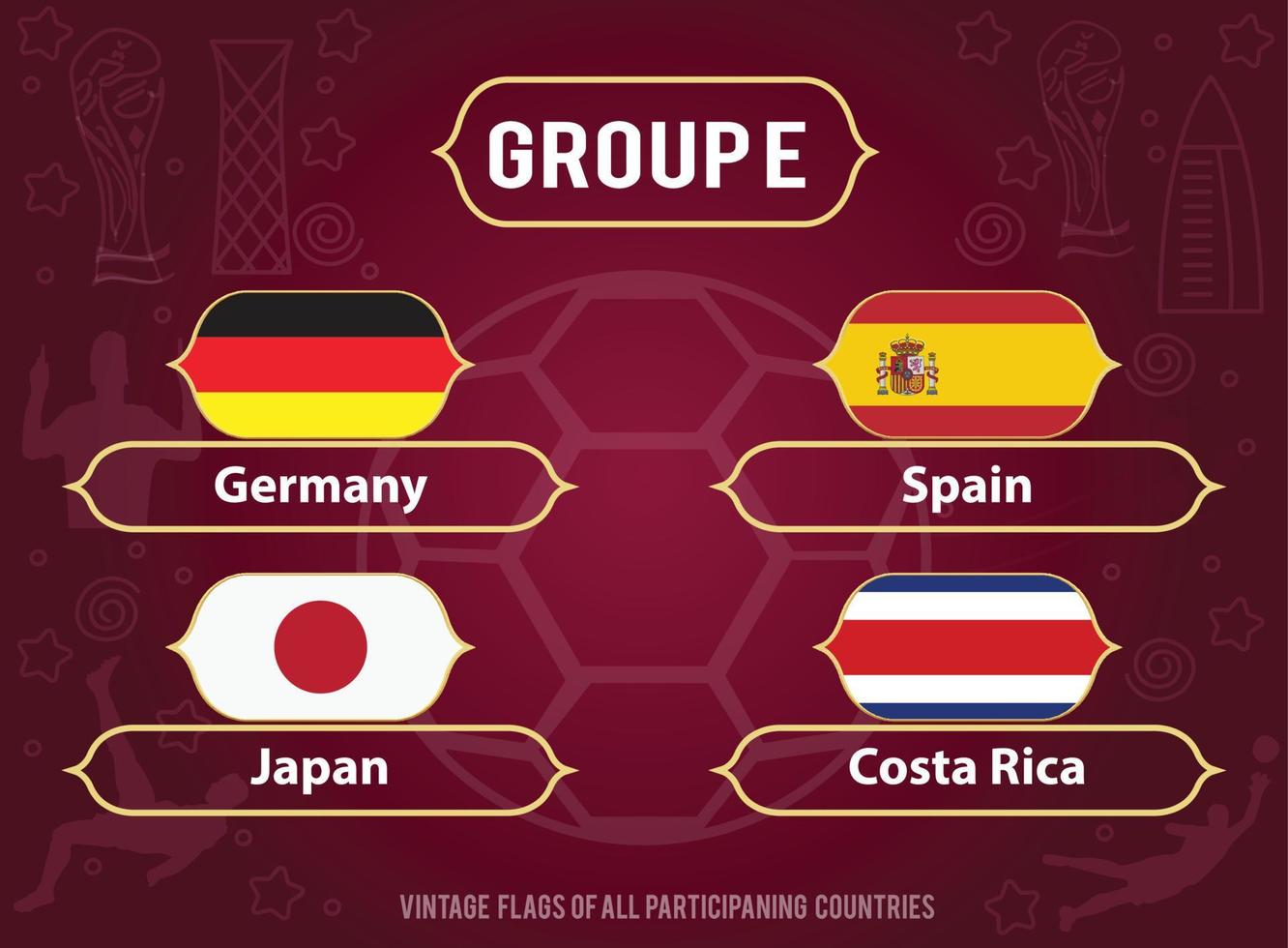 bandeiras vintage de todos os participantes do grupo e, copa do mundo vetor