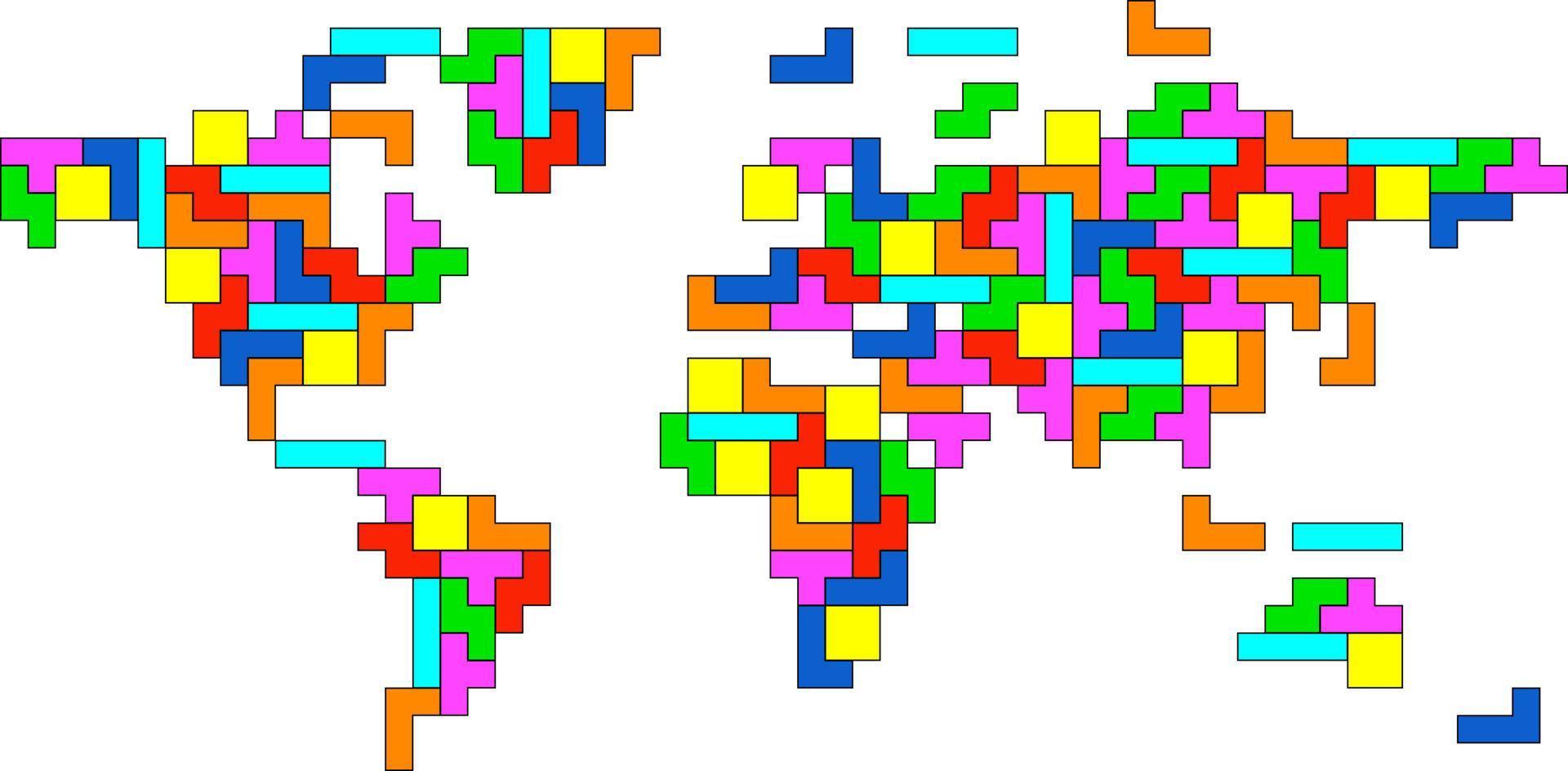 blocos coloridos do mapa do mundo de vetor