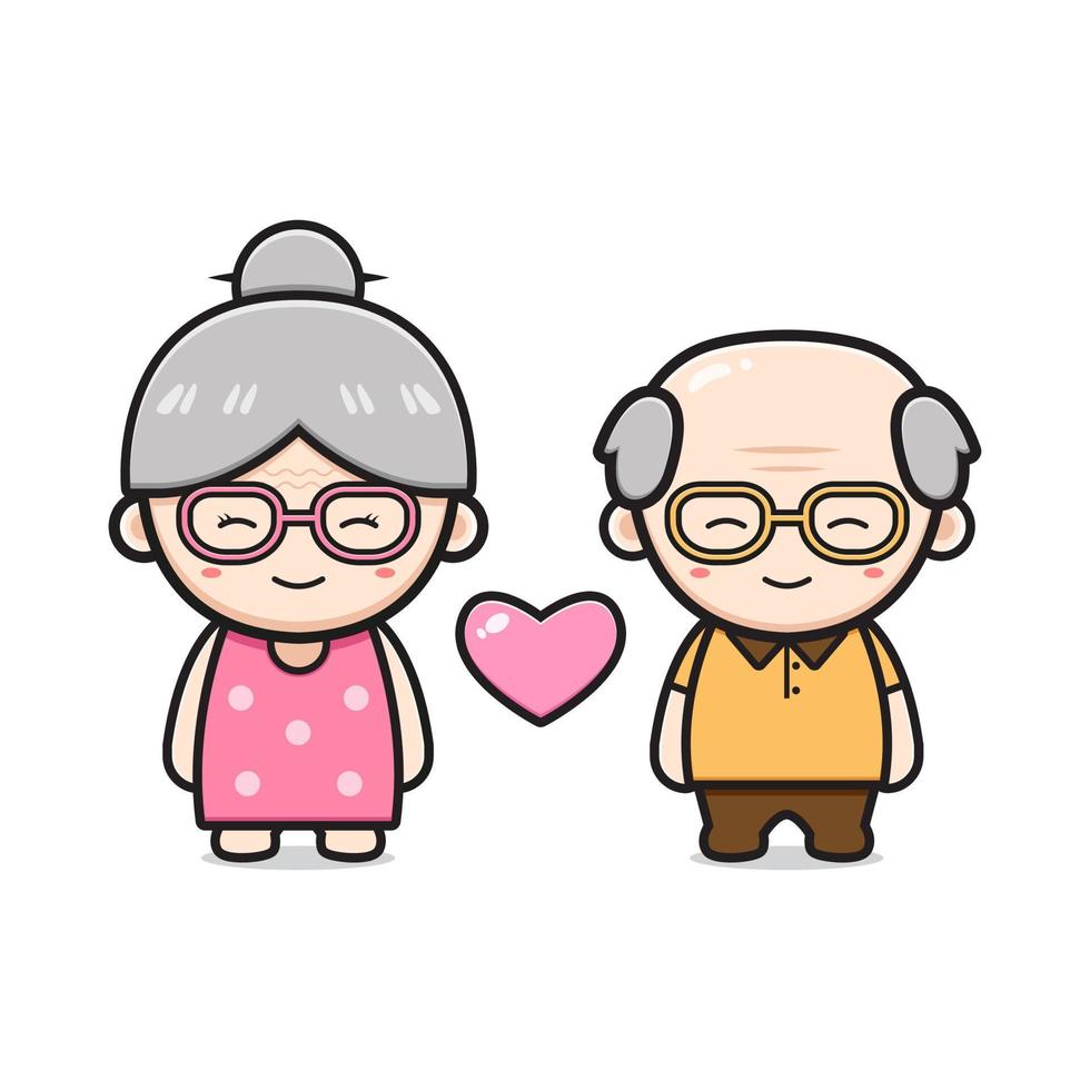 casal de avós fofos com ilustração de ícone de desenho animado de amor vetor