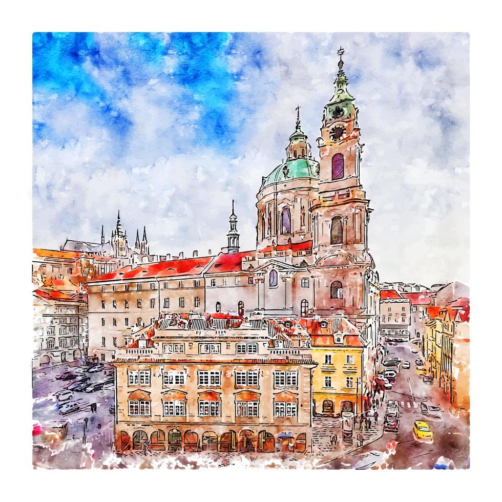 praga república tcheca esboço em aquarela ilustração desenhada à mão vetor