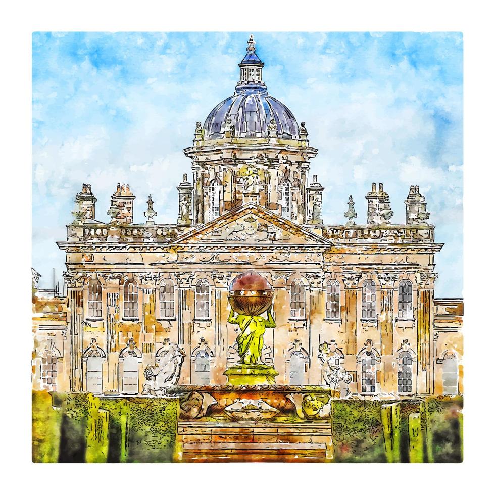 Castle Howard esboço em aquarela ilustração desenhada à mão vetor