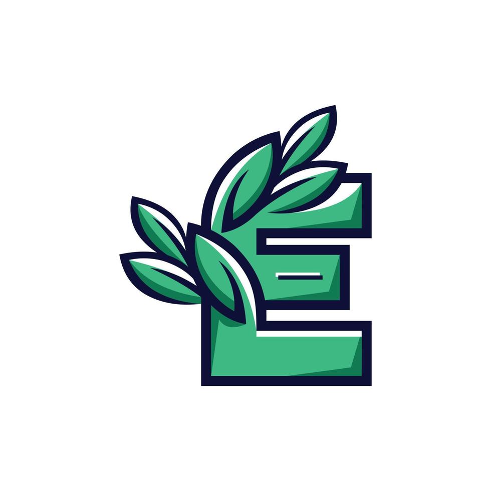 letra e folha verde natureza ecologia logotipo vetor