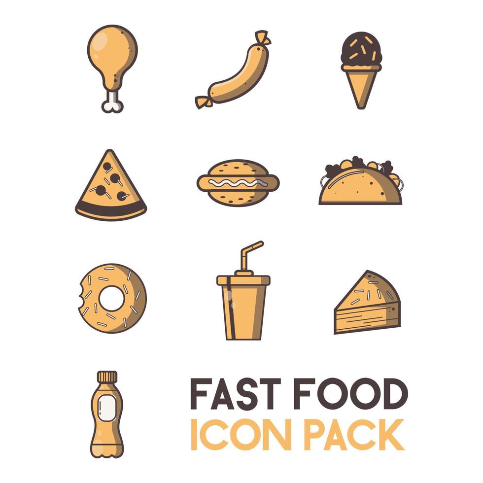 conjunto de ícones de pacote de fast food vetor