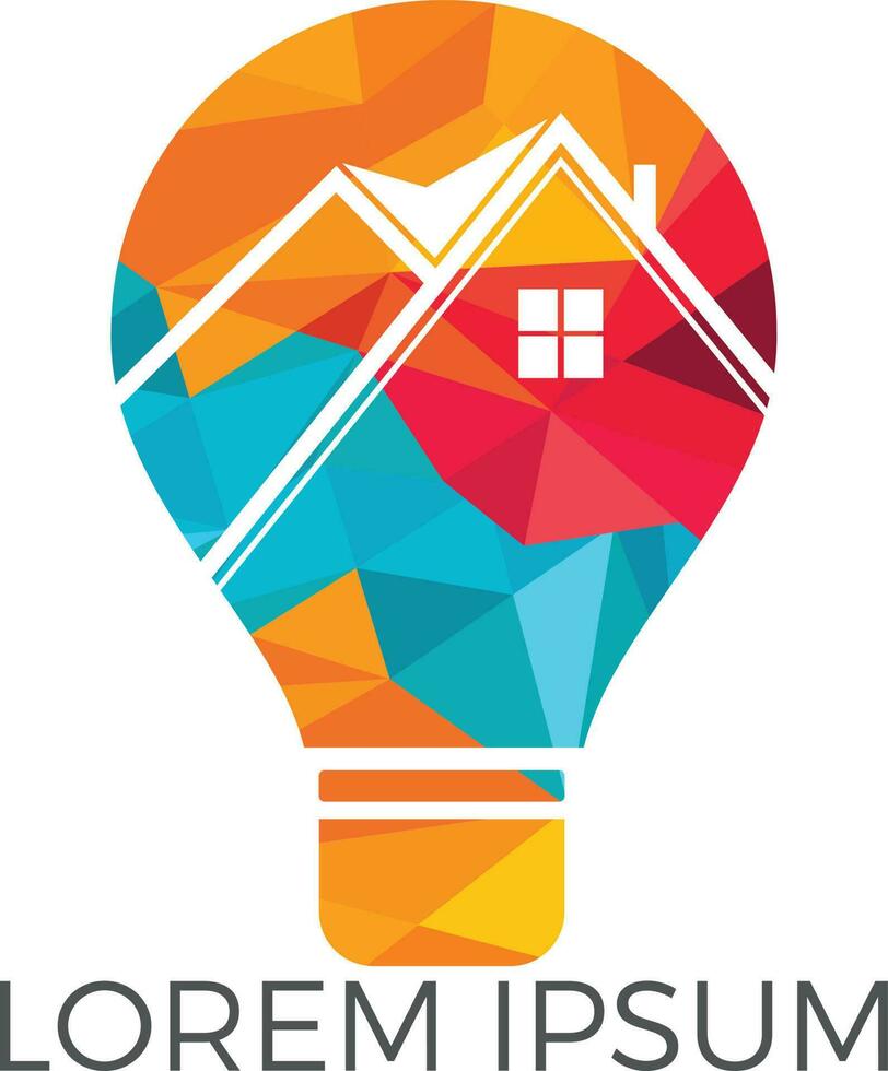 design de logotipo de casa inteligente. lâmpada com logotipo da casa. conceito de casa intelectual inteligente. vetor