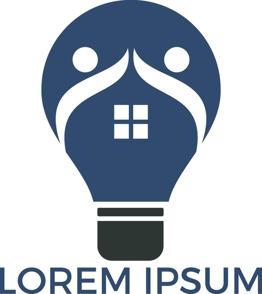 modelo de logotipo de casa inteligente. lâmpada com design de logotipo de construção e pessoas. conceito para casa intelectual, apartamento ou casa de campo. vetor