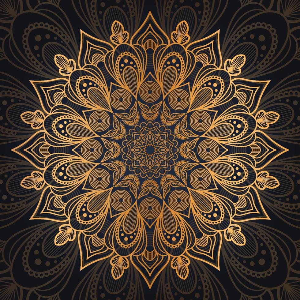 mandala redonda ornamentada decorativa de luxo. padrão de vetor vintage. convite, scrapbooking de casamento. adesivos dourados mehndi e símbolo mágico de design de ioga