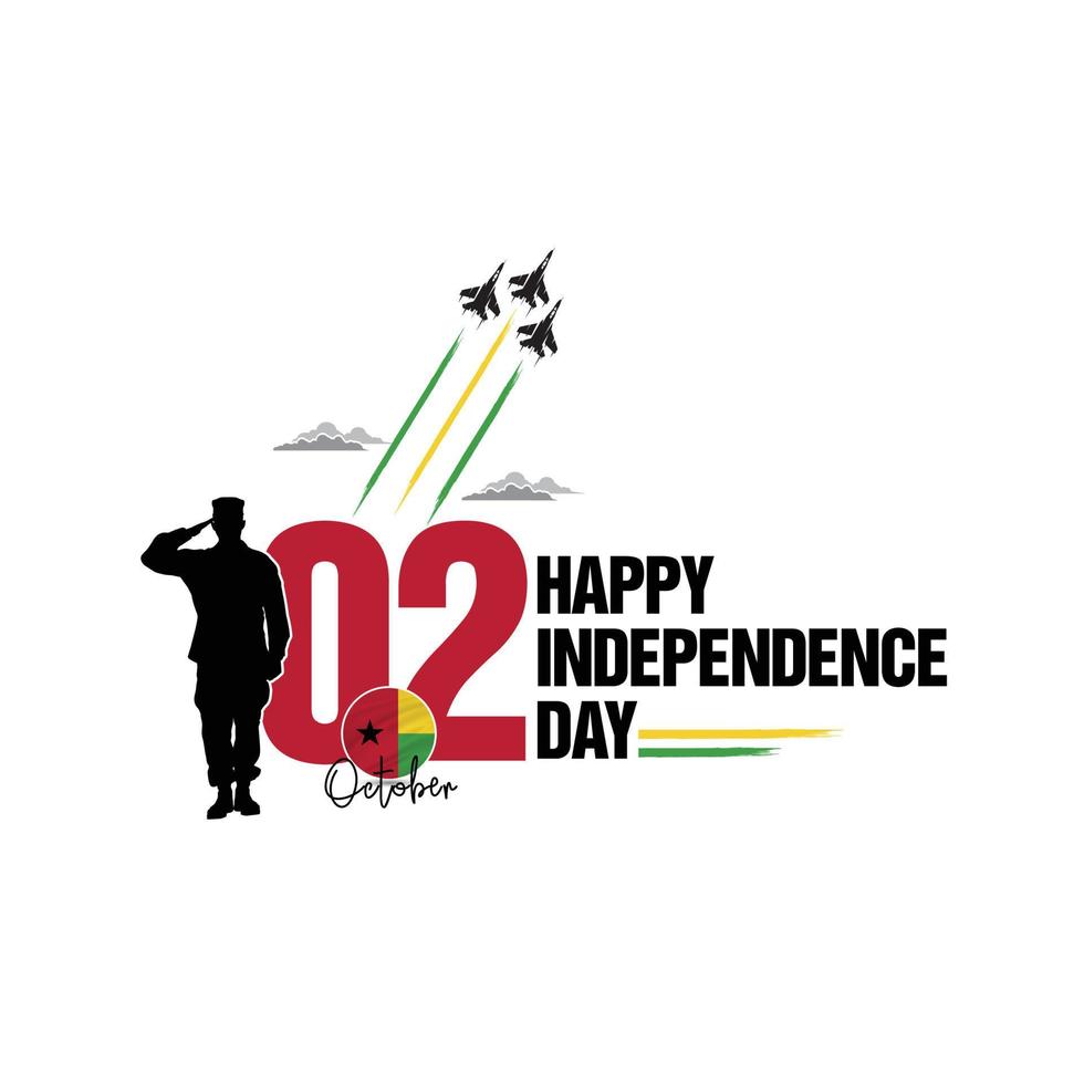 2 de outubro, comemorando o dia da independência da guiné, saudando soldados e exército estão em ação, forças aéreas mostrando show aéreo no céu, feriado nacional observado pela república da guiné em 1958 vetor