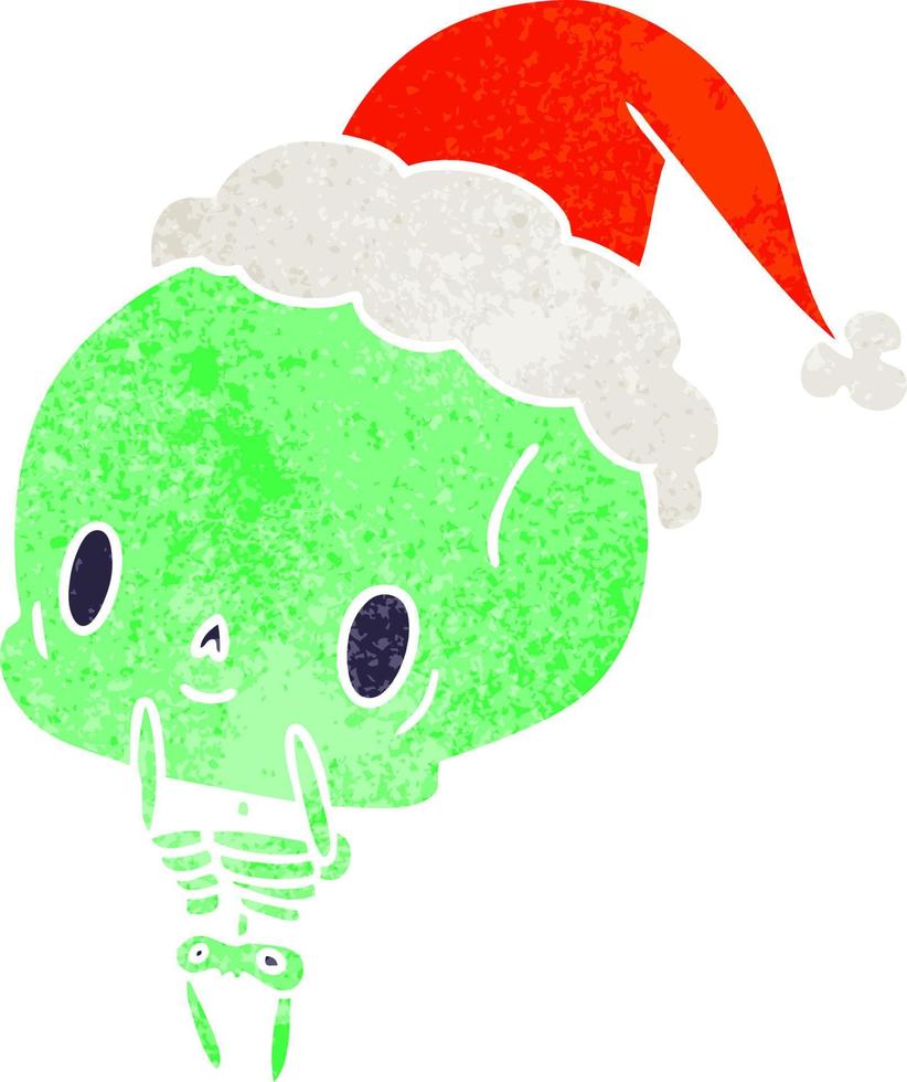 desenho retrô de natal do esqueleto kawaii vetor