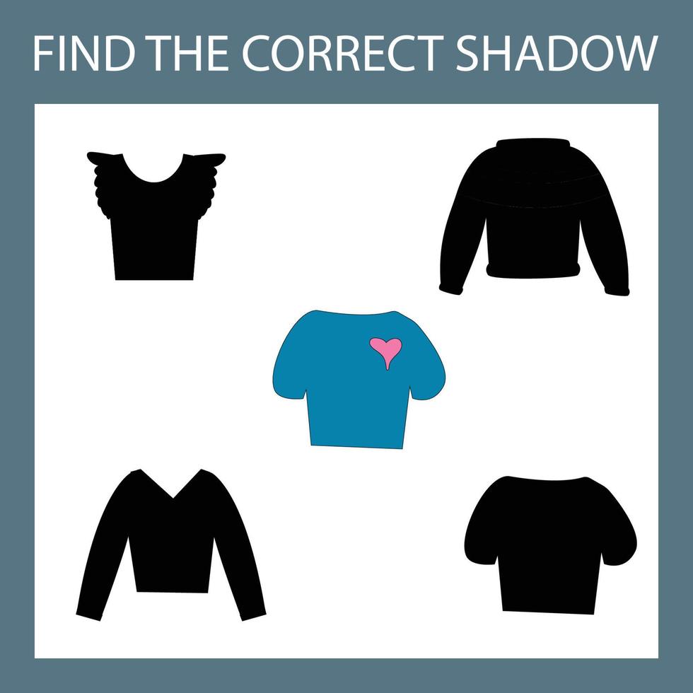encontre a sombra correta com roupas coloridas. jogo educativo para crianças. vetor