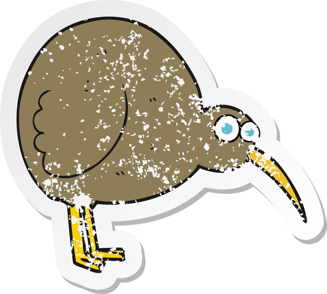 adesivo retrô angustiado de um pássaro kiwi de desenho animado vetor