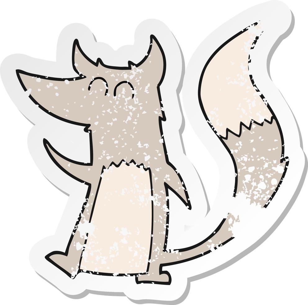adesivo retrô angustiado de um pequeno lobo de desenho animado vetor