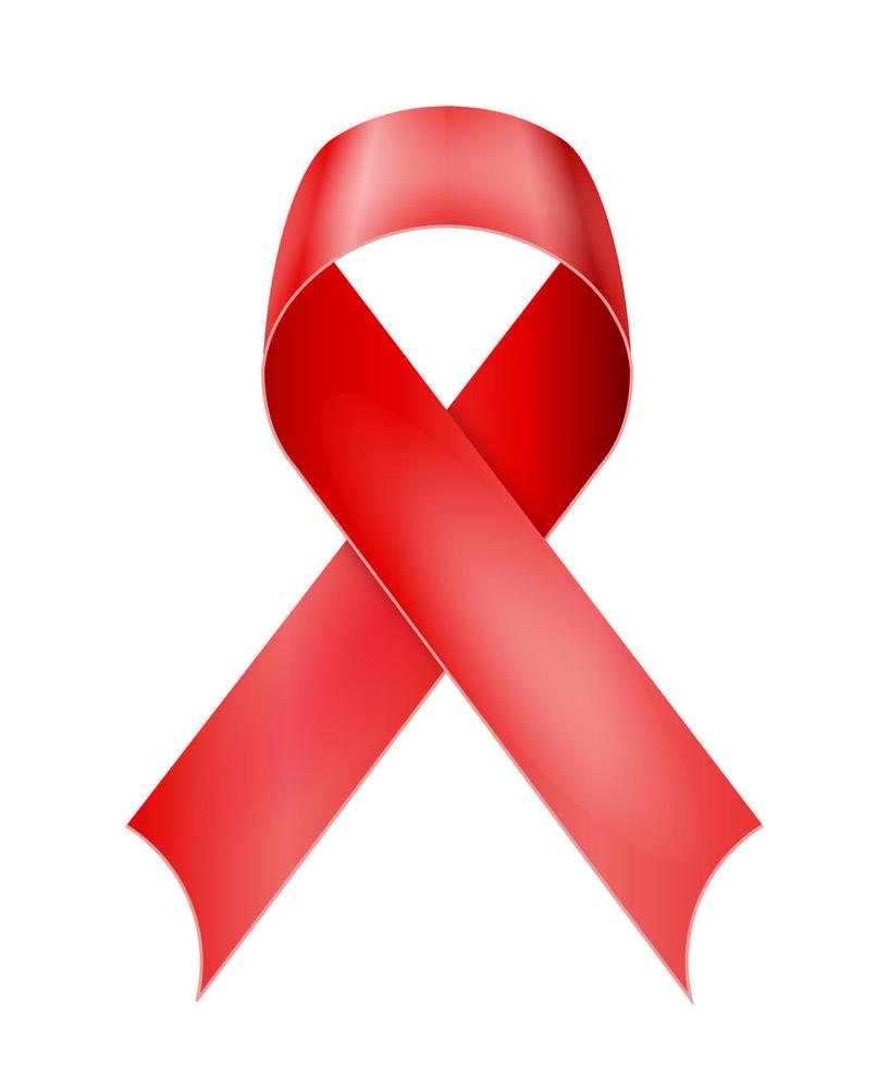 fita brilhante de seda vermelha em apoio à ilustração vetorial de doença da aids isolada no fundo branco vetor