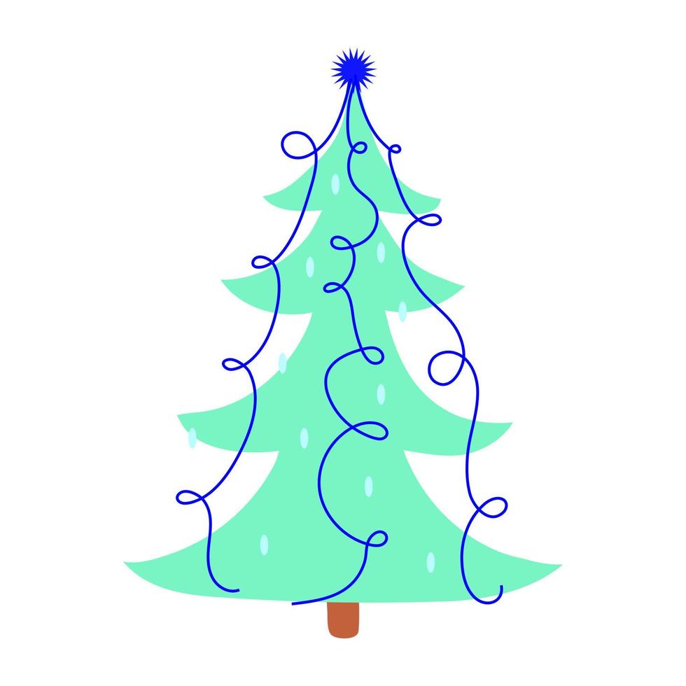 árvore de natal azul brilhante louca incomum com bolas e fitas azuis vetor