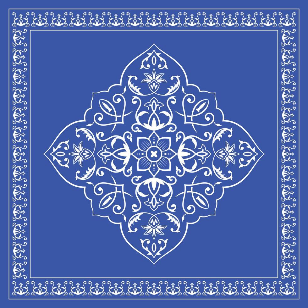 tapete de damasco padrão floral frame bandana xale, hijab, lenço de pescoço, toalha de mesa vetor