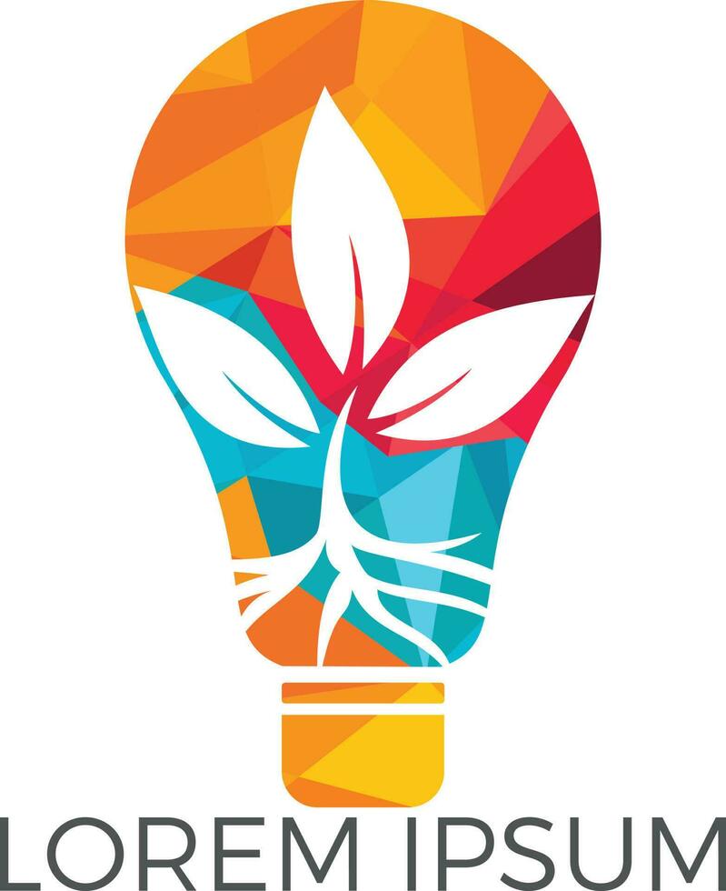 modelo de logotipo com planta crescendo dentro da lâmpada. ecologia, crescimento, design de vetor de conceito de desenvolvimento.