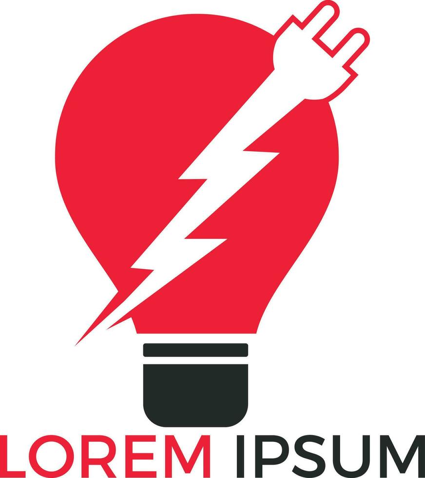 design de logotipo elétrico de lâmpada de luz. modelo de logotipo de lâmpada com cabos de alimentação e plugues elétricos vetor