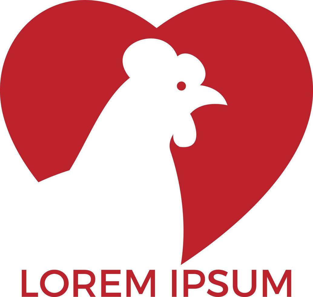 design de logotipo de vetor de forma de coração de galinha. logotipo, sinal, ícone para mantimentos, lojas de carne, açougue, mercado de agricultores.