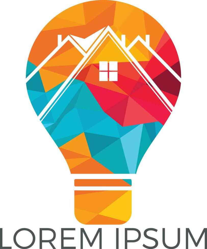 design de logotipo de casa inteligente. lâmpada com logotipo da casa. conceito de casa intelectual inteligente. vetor