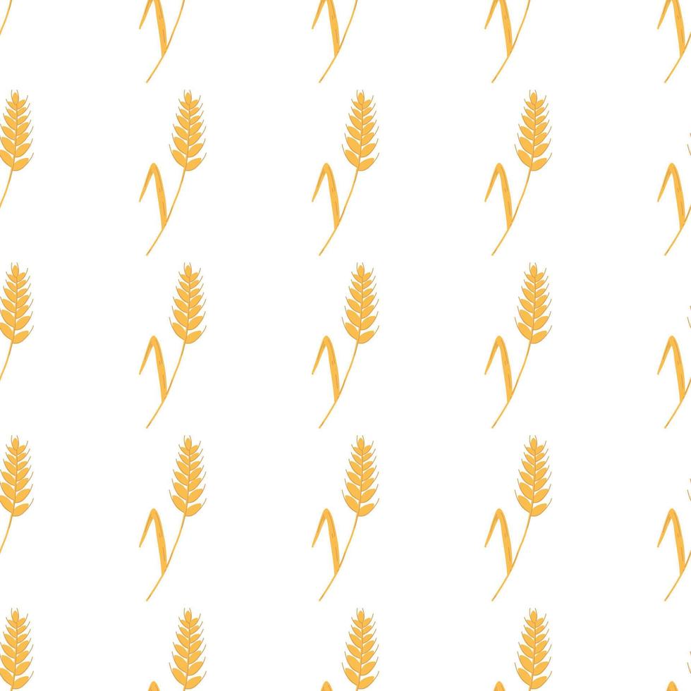 sem costura padrão com espigas e grãos de trigo em fundo branco. ilustração plana de desenho vetorial para embalagens de backery, produção de farinha, agricultura, design de colheita vetor