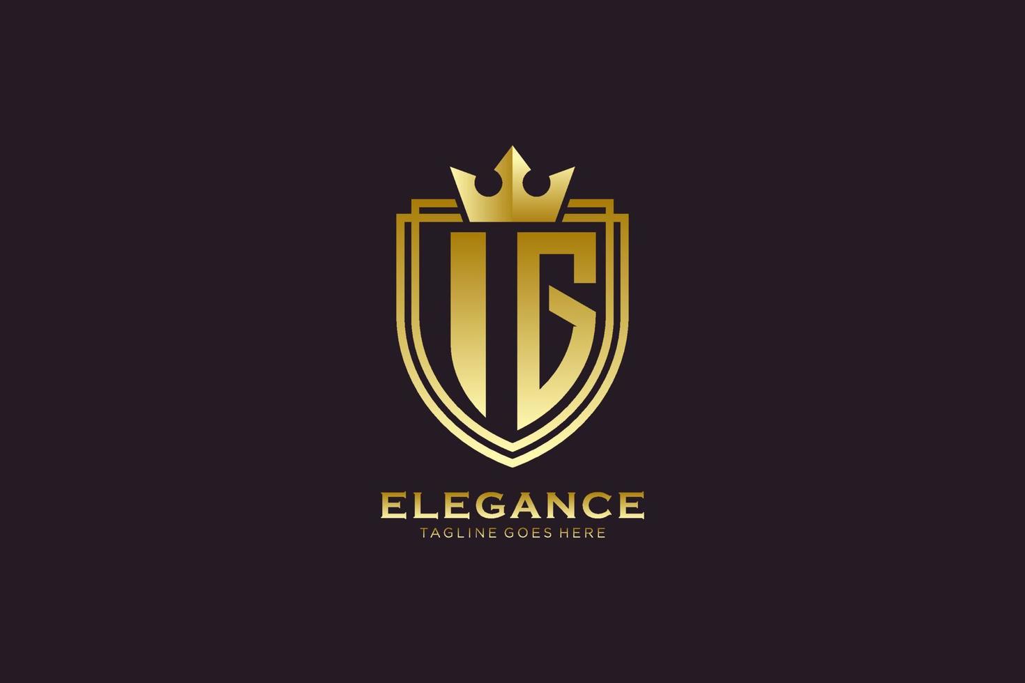 logotipo de monograma de luxo elegante inicial ig ou modelo de crachá com pergaminhos e coroa real - perfeito para projetos de marca luxuosos vetor