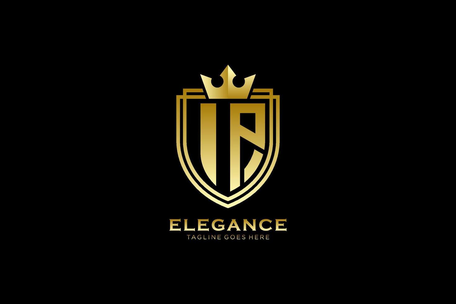 logotipo de monograma de luxo elegante ip inicial ou modelo de crachá com pergaminhos e coroa real - perfeito para projetos de marca luxuosos vetor