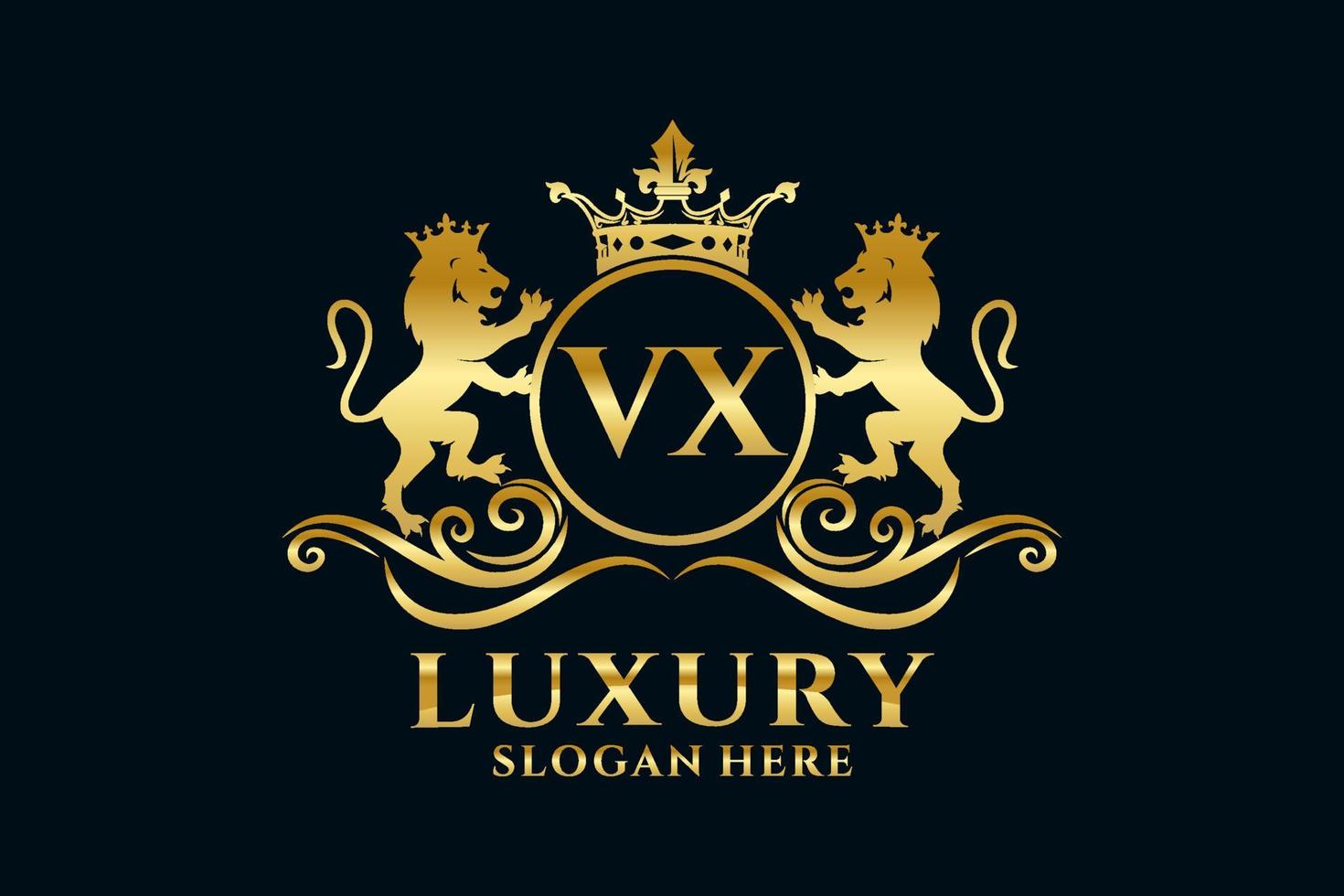modelo de logotipo de luxo real de leão de carta vx inicial em arte vetorial para projetos de marca de luxo e outras ilustrações vetoriais. vetor