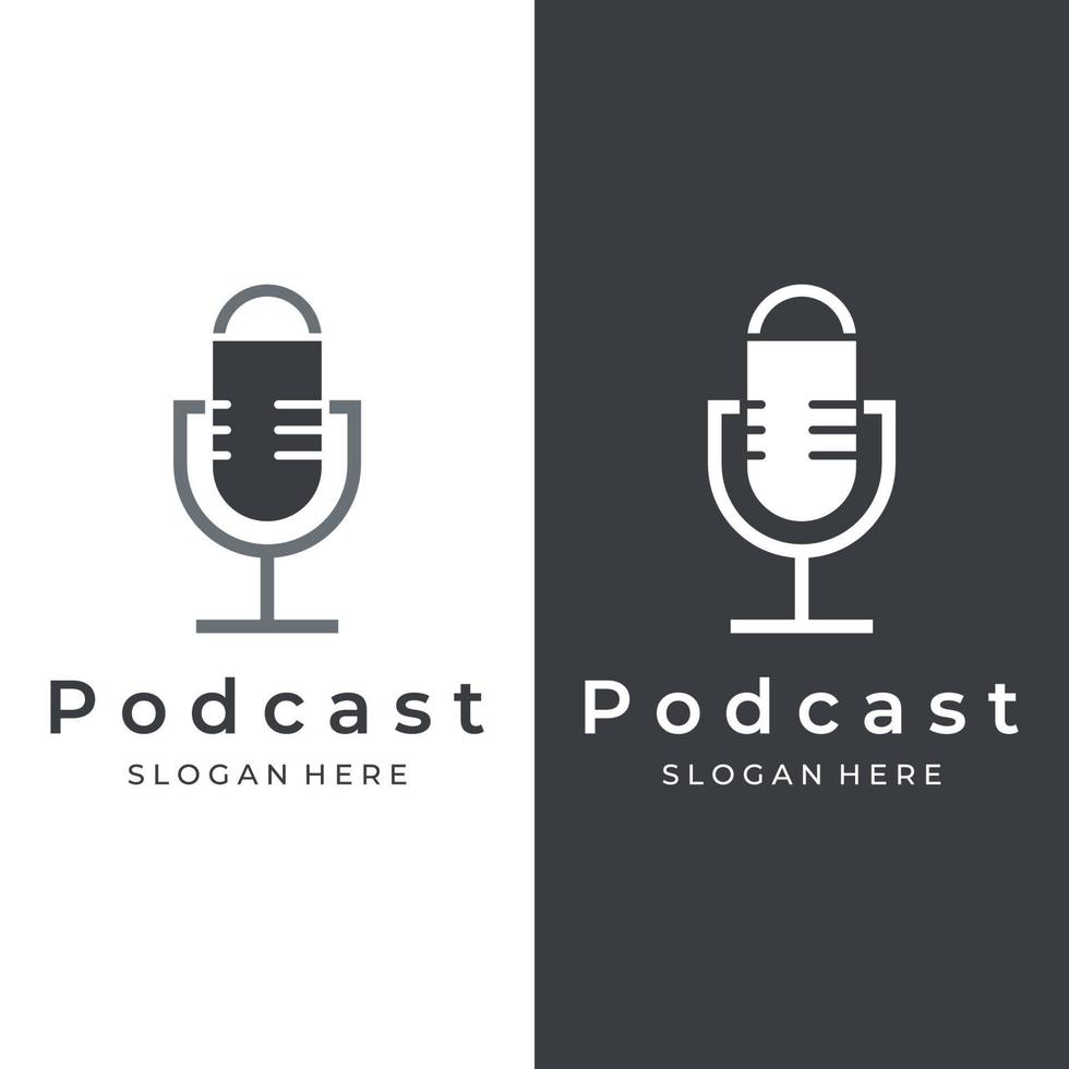 design de vetor de modelo de logotipo de podcast com áudio de microfone moderno e moderno. podcasts para estúdio, entrevista, multimídia e web.