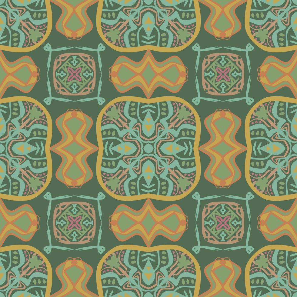 elegante padrão geométrico verde sem costura com forma tribal. padrão projetado em ikat, asteca, marroquino, tailandês, estilo árabe de luxo. ideal para vestuário de tecido, cerâmica, papel de parede. ilustração vetorial. vetor