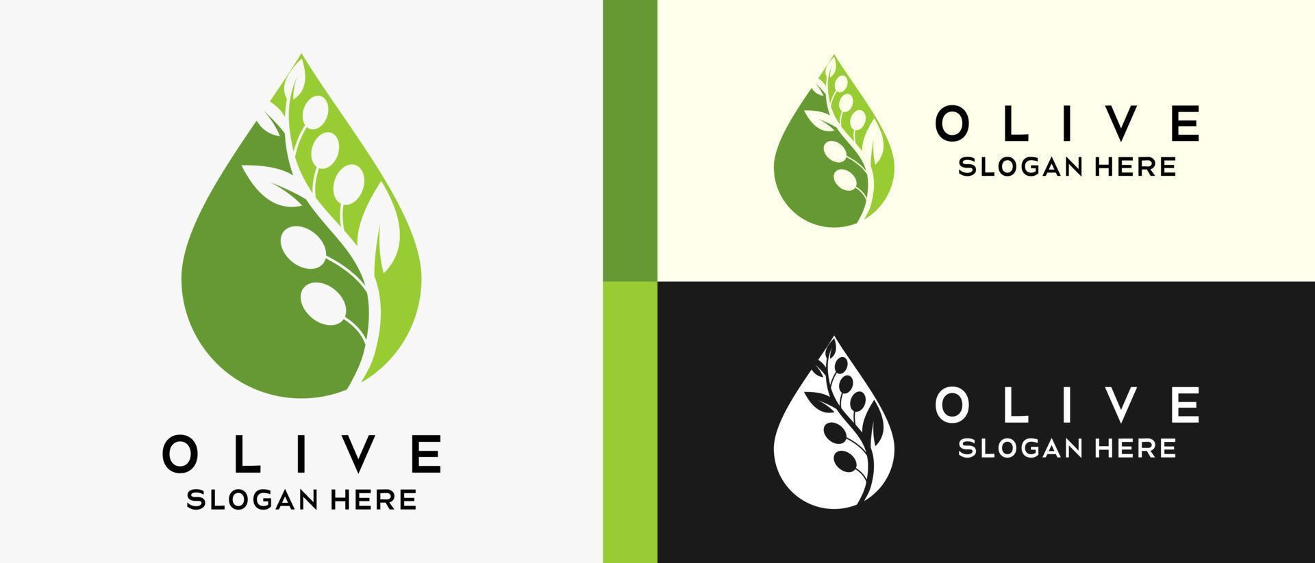 modelo de design de logotipo verde-oliva com conceito criativo em gotejamento. vetor de ilustração de logotipo de azeitona premium