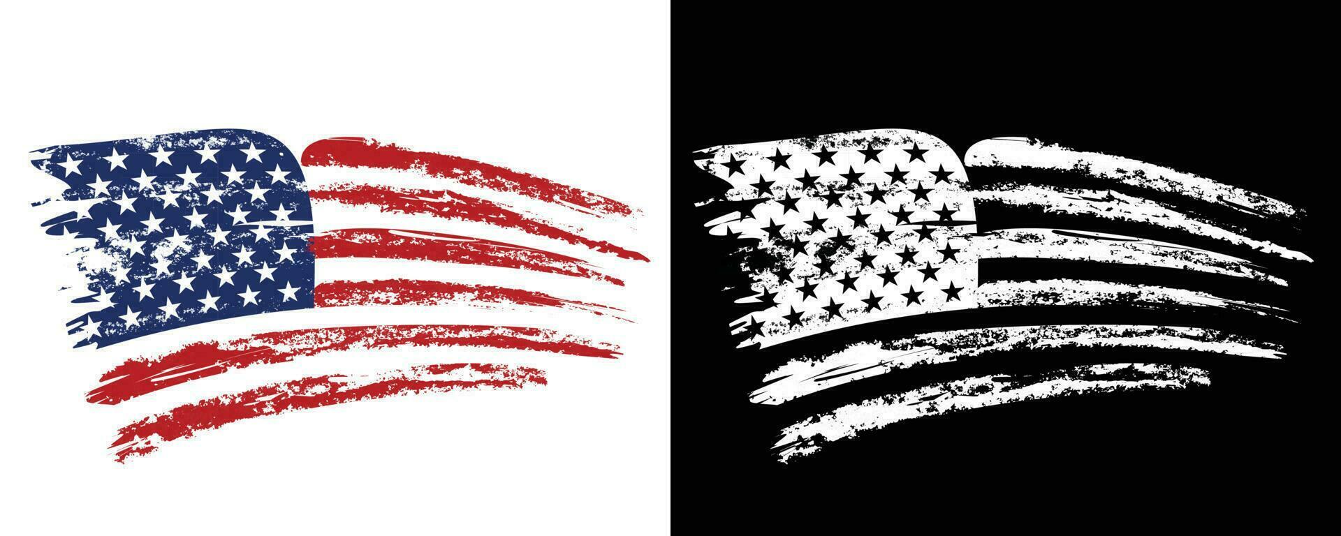 novo conjunto de vetores de design de bandeira dos eua de textura grunge colorida e branca