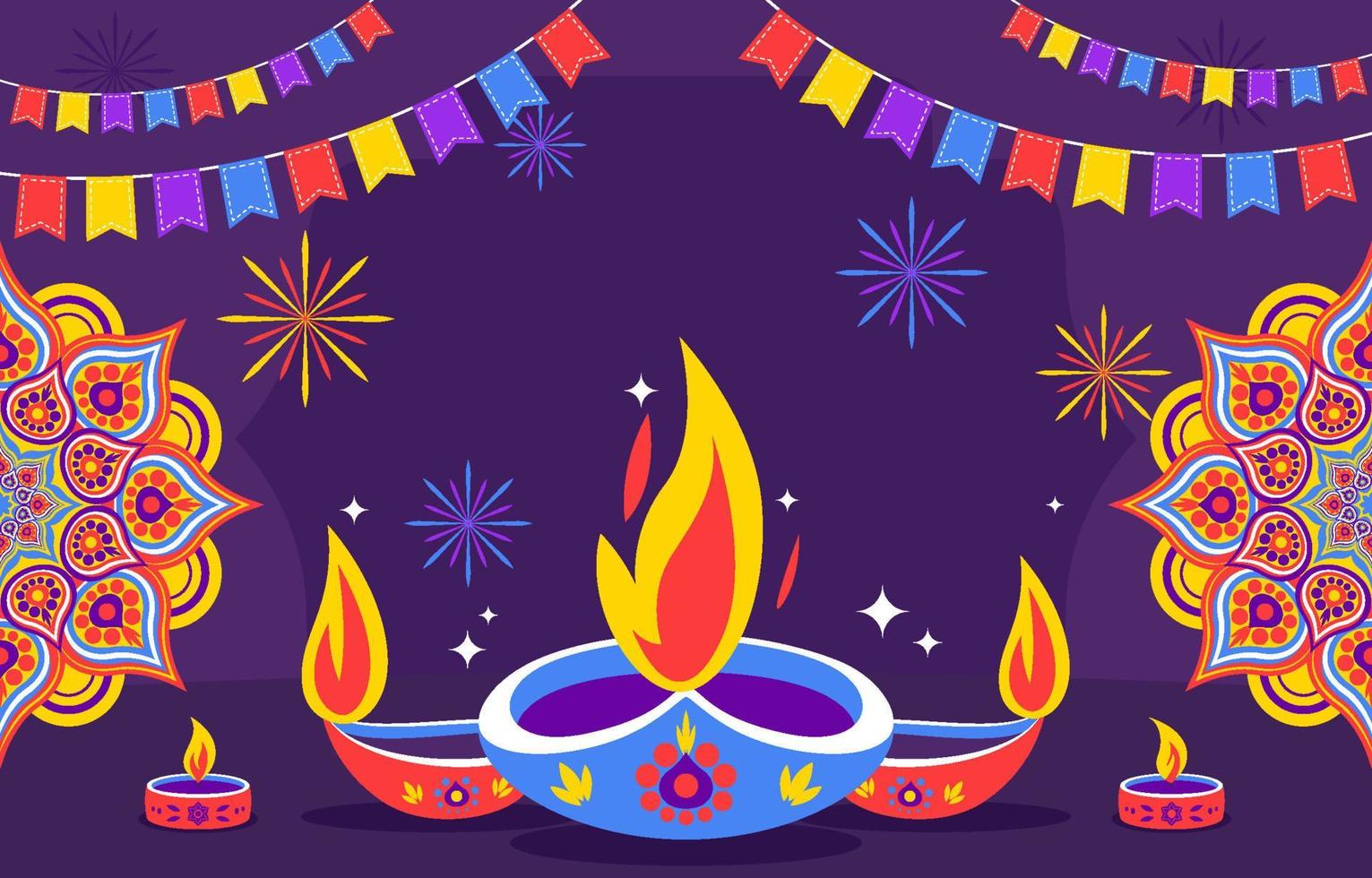 festival de dia de diwali plano colorido com mandala vetor
