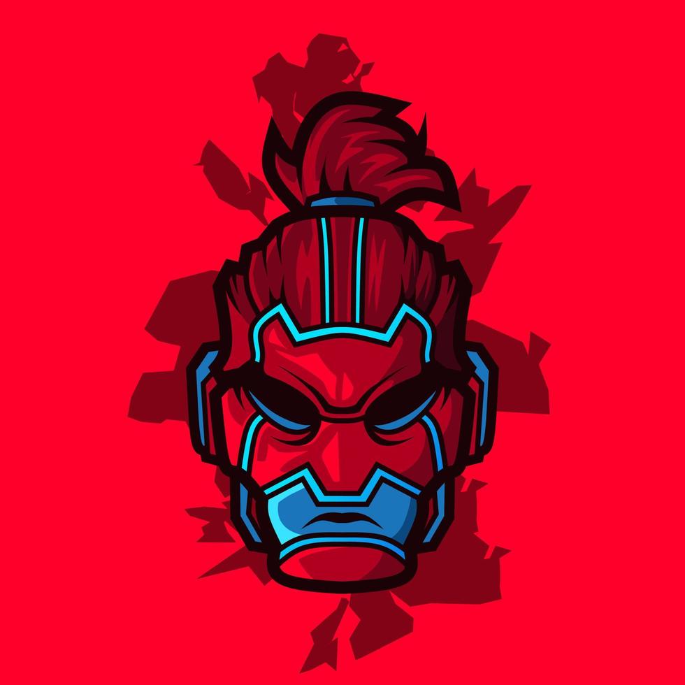 samurai cabeça cyberpunk logo vector ficção ilustração design colorido.