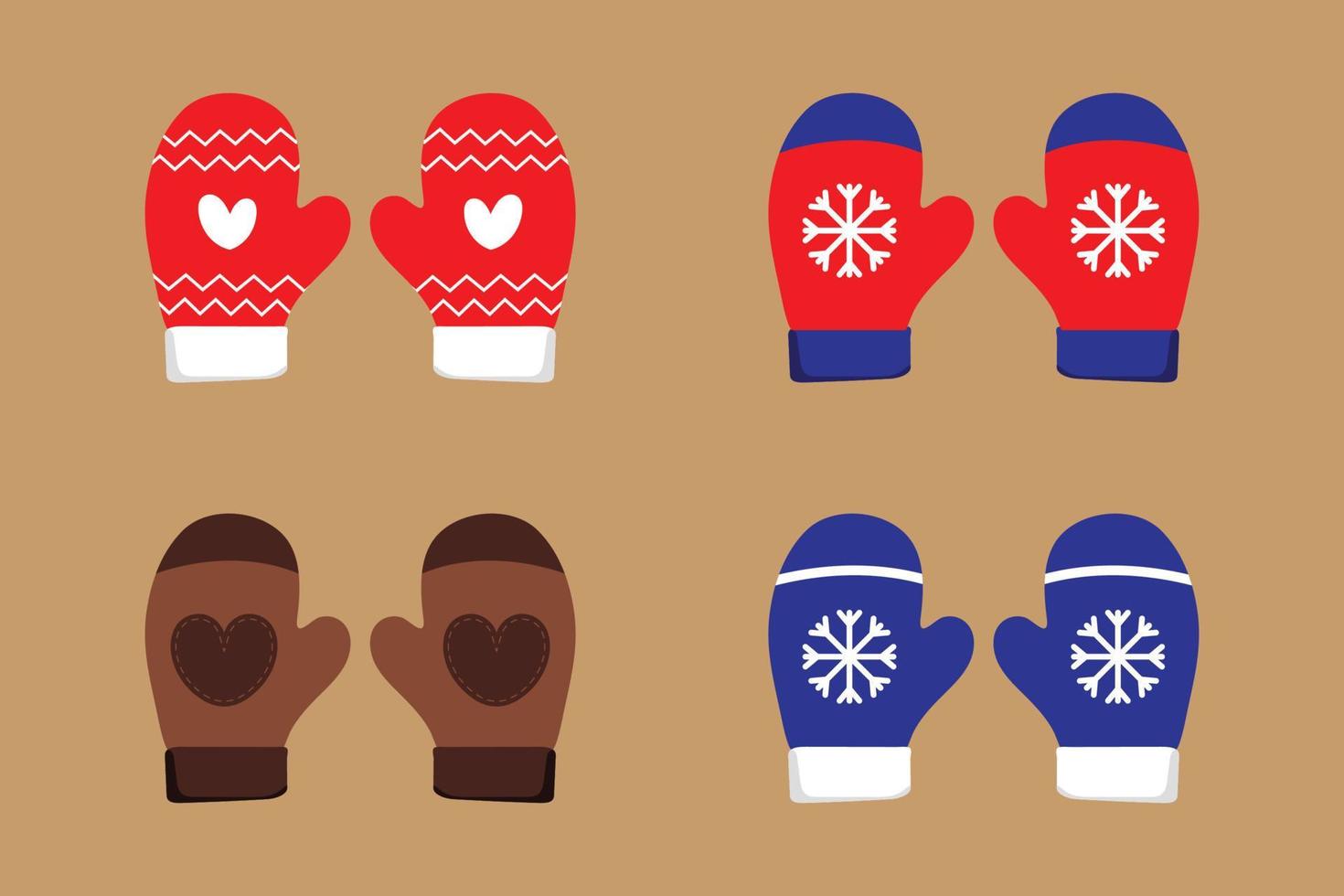 quatro pares de luvas de inverno. design de ilustração de coleção de roupas de luvas de neve vetor