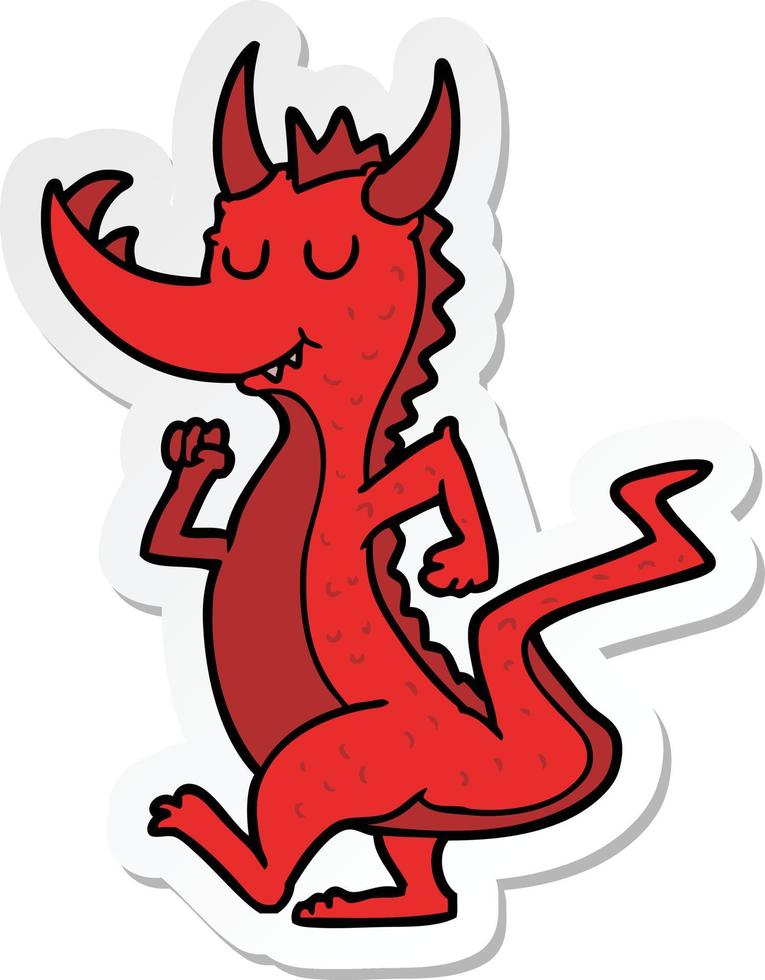 adesivo de um dragão fofo de desenho animado vetor